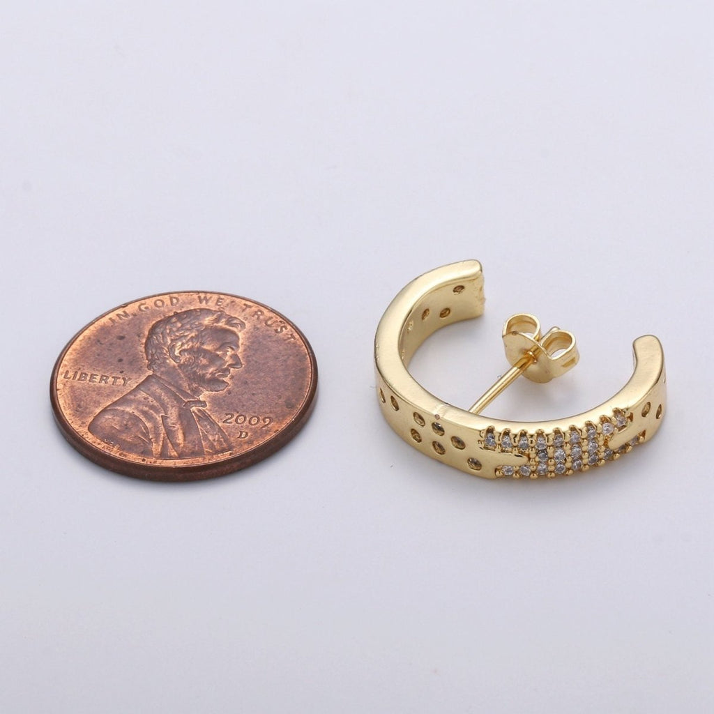 Micro Pave Suspender Earrings • Gold plated ear climbers • cuff earrings • Gold hoop stud earrings • Satement Earring jewelry Q-245 Q-246
