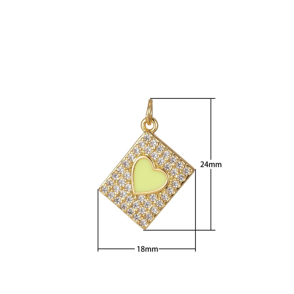 Micro Pave Tag Charm Cubic Heart Enamel Pendant E-892-E-898 - DLUXCA