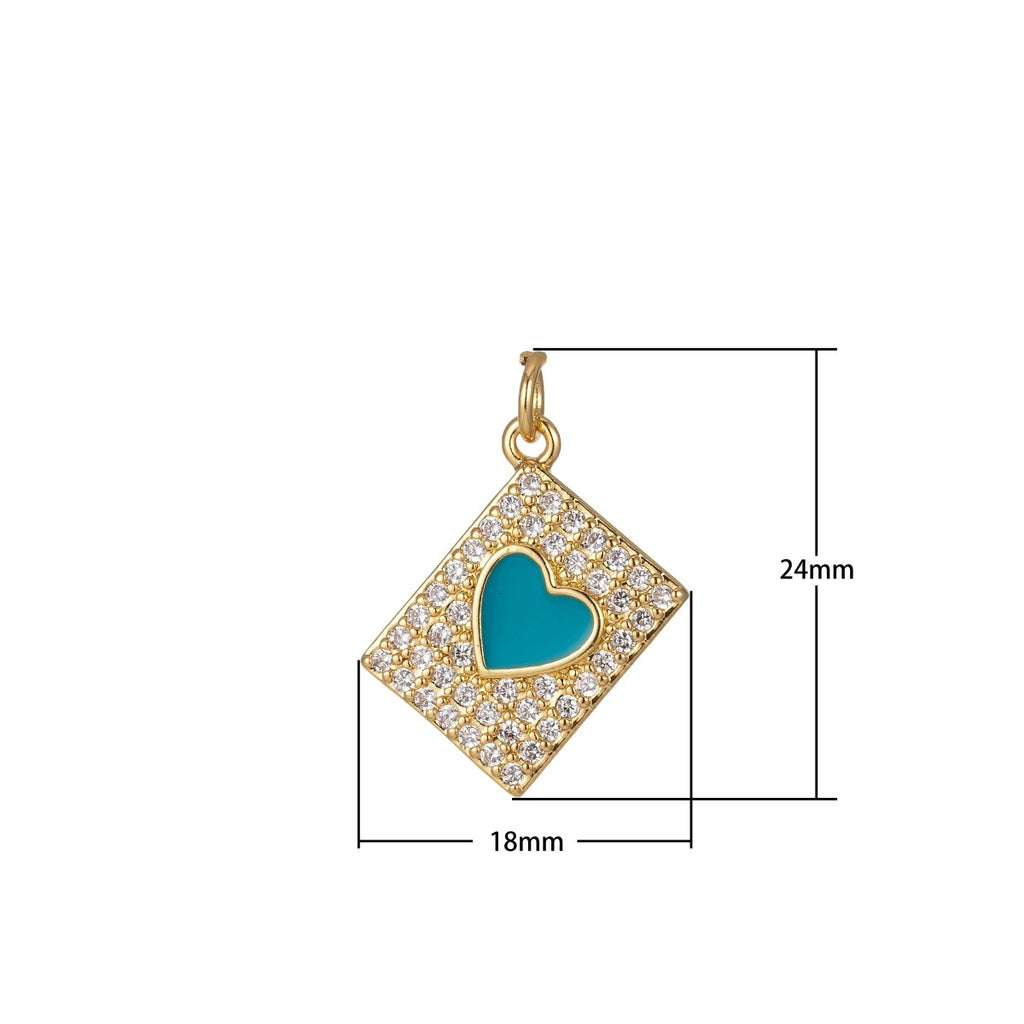Micro Pave Tag Charm Cubic Heart Enamel Pendant E-892-E-898 - DLUXCA