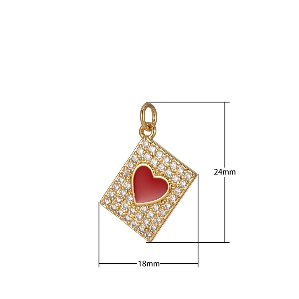 Micro Pave Tag Charm Cubic Heart Enamel Pendant E-892-E-898 - DLUXCA