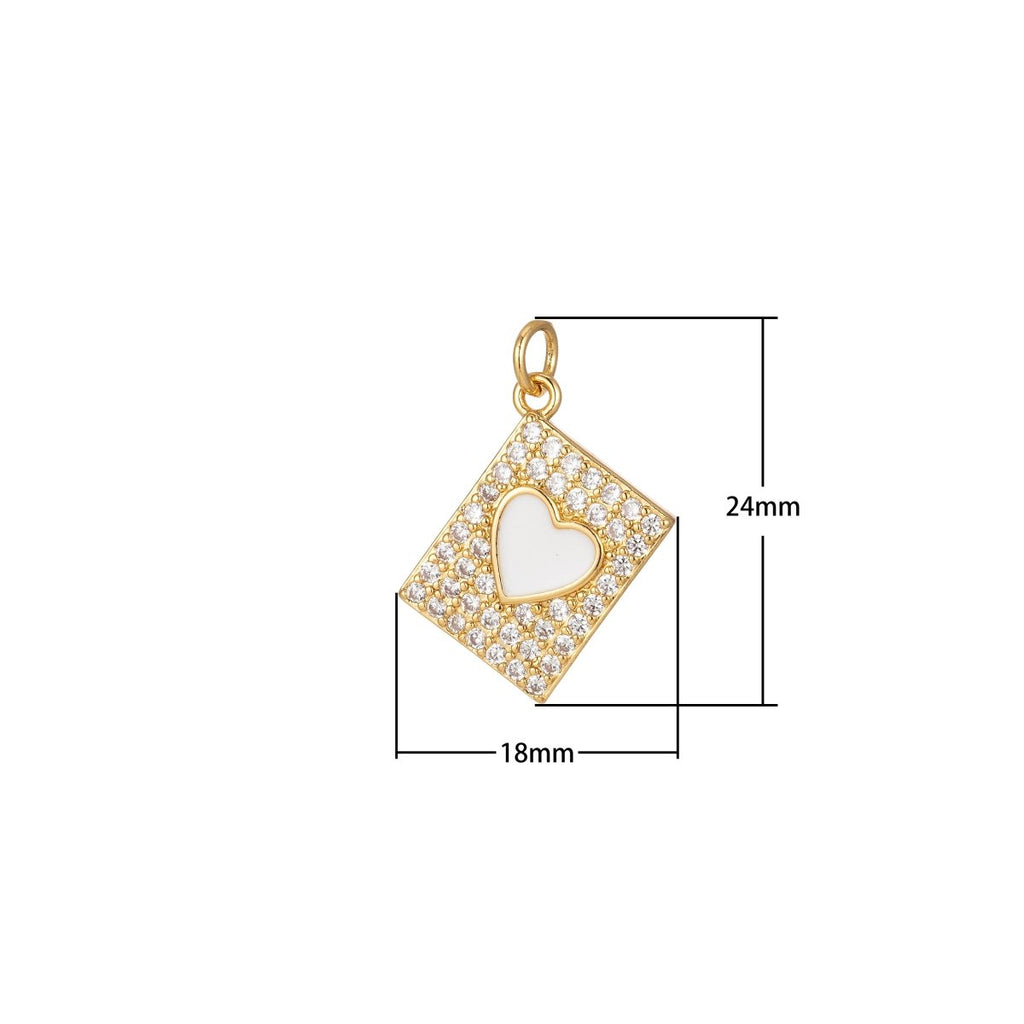 Micro Pave Tag Charm Cubic Heart Enamel Pendant E-892-E-898 - DLUXCA