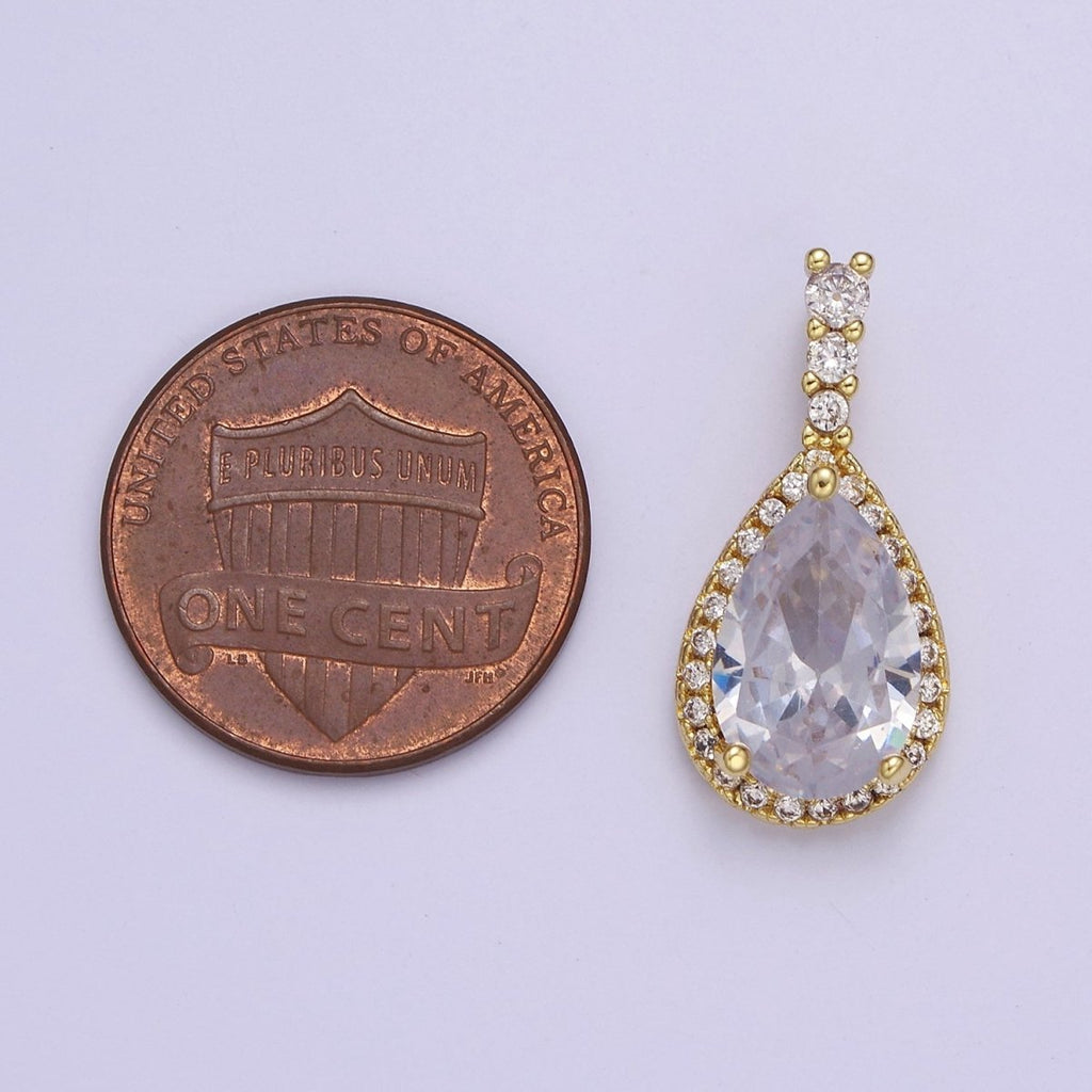 Micro Pave Teardrop Pink, Clear, Black Cubic Zirconia CZ Pendant Charm For Jewelry Necklace Making, J-562 J-564 J-565 - DLUXCA