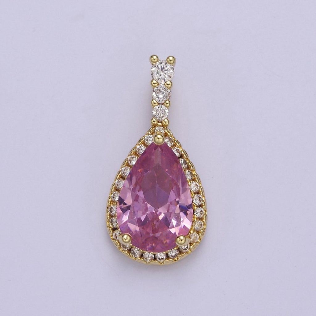 Micro Pave Teardrop Pink, Clear, Black Cubic Zirconia CZ Pendant Charm For Jewelry Necklace Making, J-562 J-564 J-565 - DLUXCA