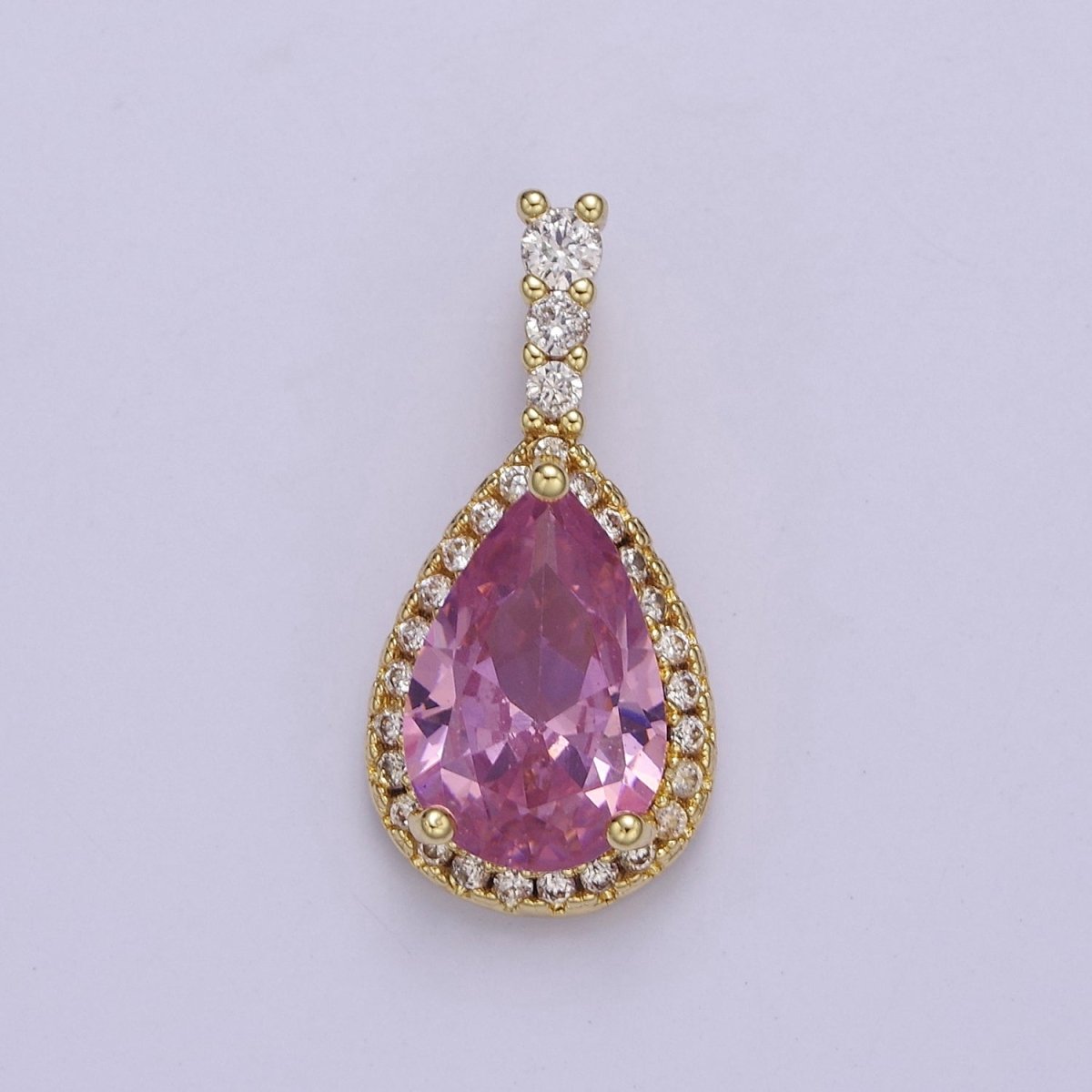 Micro Pave Teardrop Pink, Clear, Black Cubic Zirconia CZ Pendant Charm For Jewelry Necklace Making, J-562 J-564 J-565 - DLUXCA