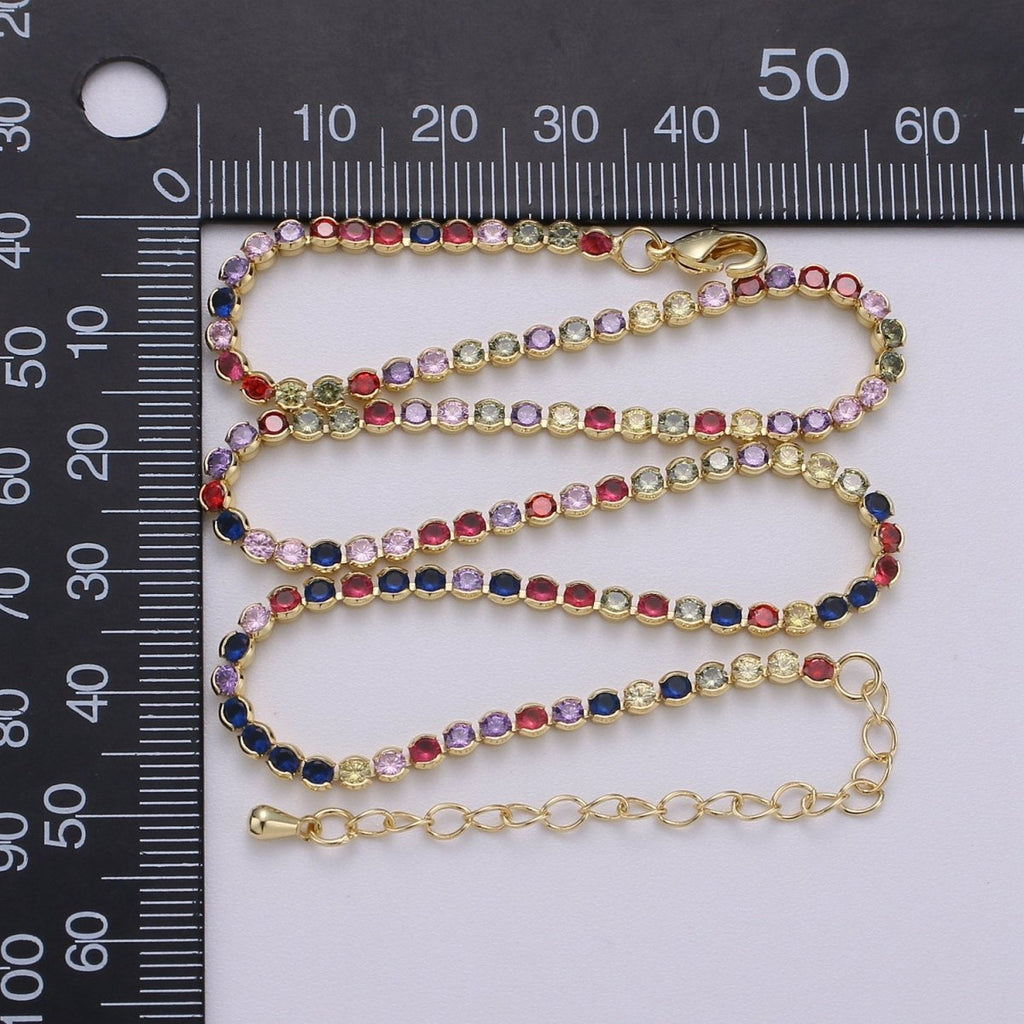 Micro Pave Tennis Chain / 14k Gold plated / Micro Pave Choker Chain / Tennis Chain Choker Necklace Multi Color Rainbow CZ Chain | CN-779, CN-896 Clearance Pricing - DLUXCA