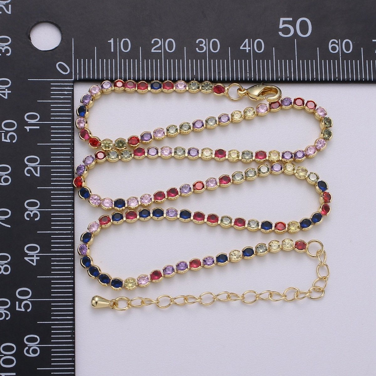 Micro Pave Tennis Chain / 14k Gold plated / Micro Pave Choker Chain / Tennis Chain Choker Necklace Multi Color Rainbow CZ Chain | CN-779, CN-896 Clearance Pricing - DLUXCA