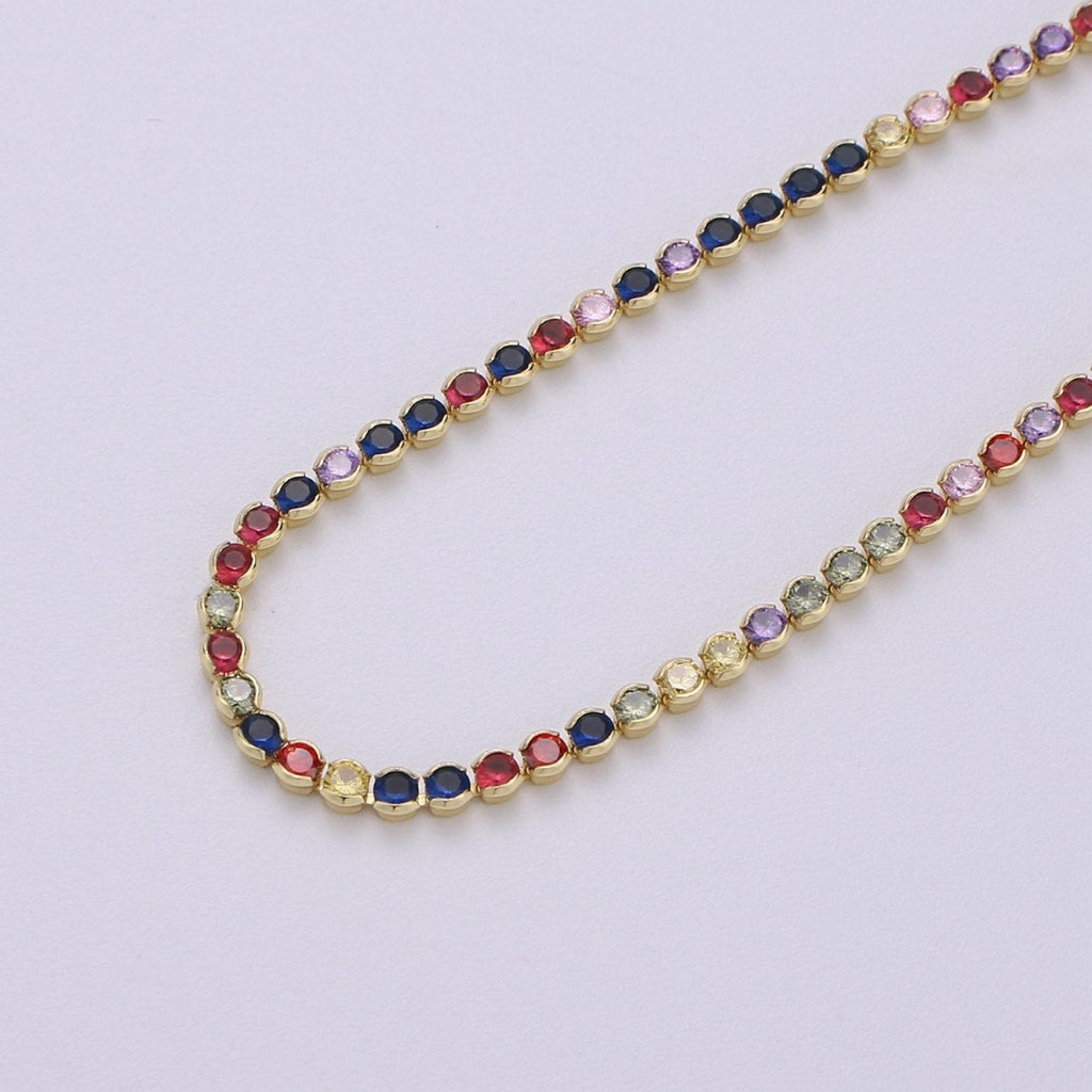 Micro Pave Tennis Chain / 14k Gold plated / Micro Pave Choker Chain / Tennis Chain Choker Necklace Multi Color Rainbow CZ Chain | CN-779, CN-896 Clearance Pricing - DLUXCA