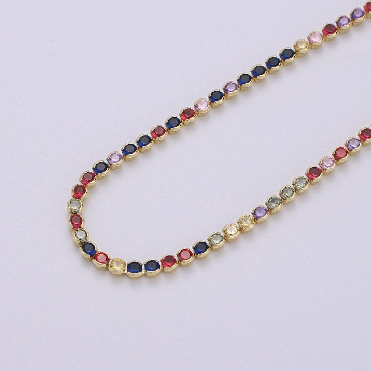 Micro Pave Tennis Chain / 14k Gold plated / Micro Pave Choker Chain / Tennis Chain Choker Necklace Multi Color Rainbow CZ Chain | CN-779, CN-896 Clearance Pricing - DLUXCA