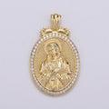 Micro Pave Virgin Mary Pendant Holly Mary 14K Gold plated Charm Religious medallion, oval pendant, Mother Maria, religious jewelry J-120 - DLUXCA