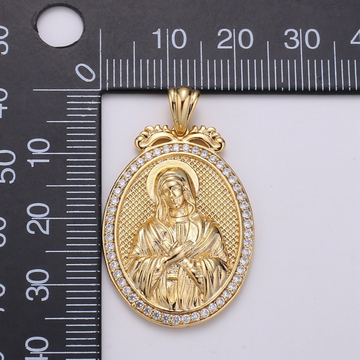 Micro Pave Virgin Mary Pendant Holly Mary 14K Gold plated Charm Religious medallion, oval pendant, Mother Maria, religious jewelry J-120 - DLUXCA
