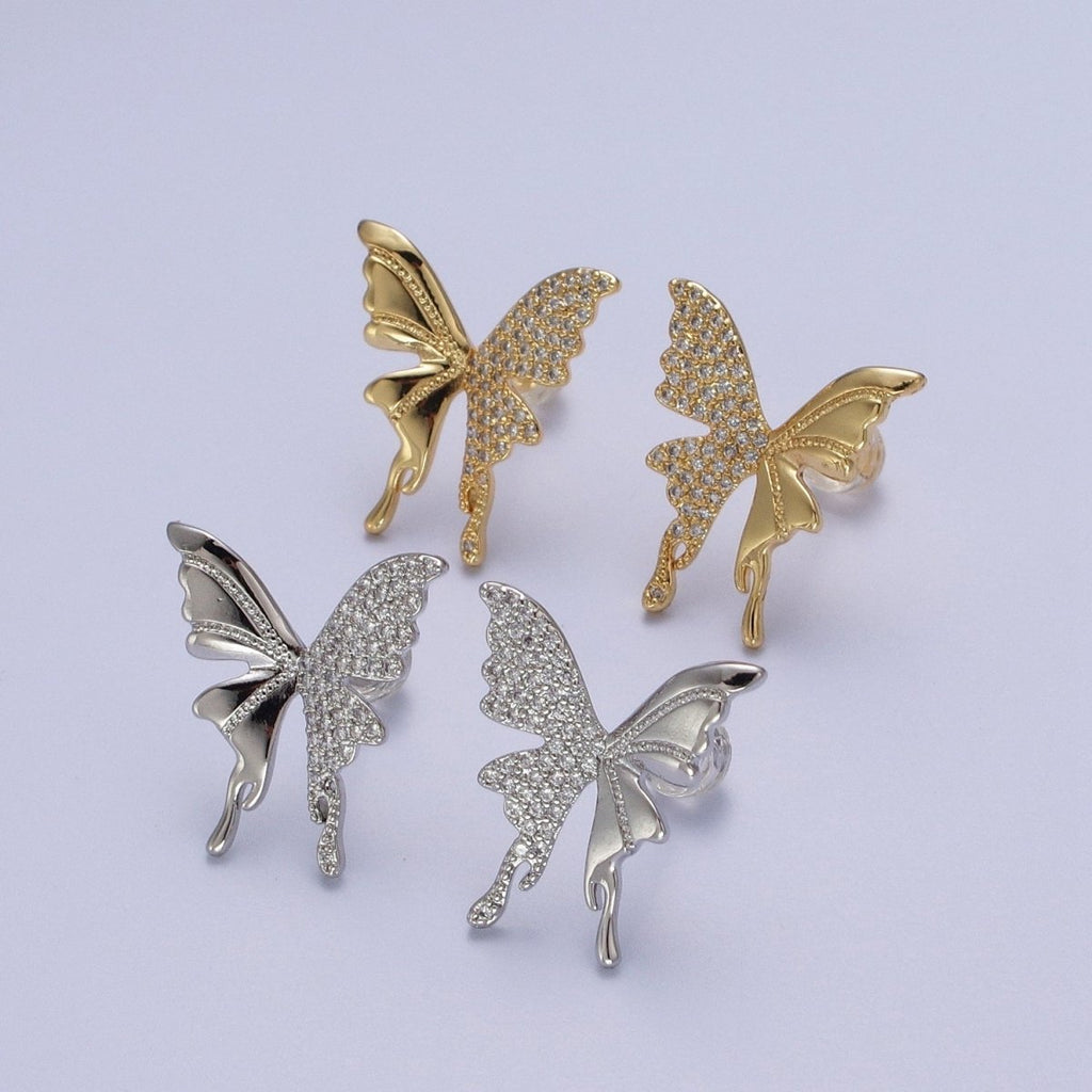 Micro Paved Butterfly Wings Gold, Silver Stud Earrings | AD-197 AD-198