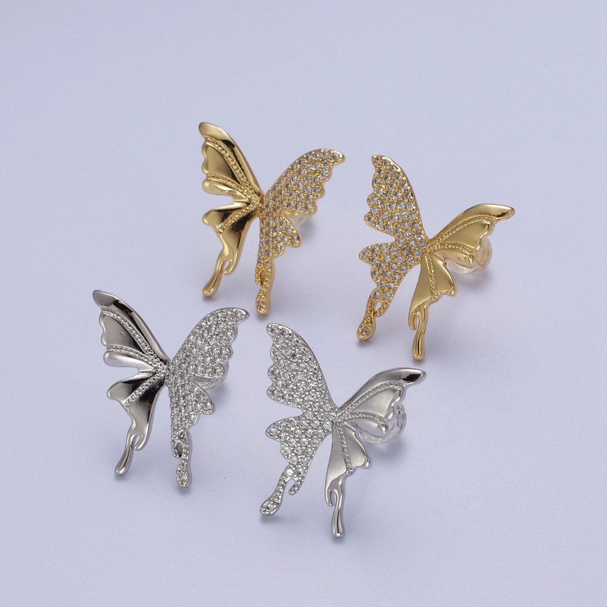 Micro Paved Butterfly Wings Gold, Silver Stud Earrings | AD-197 AD-198