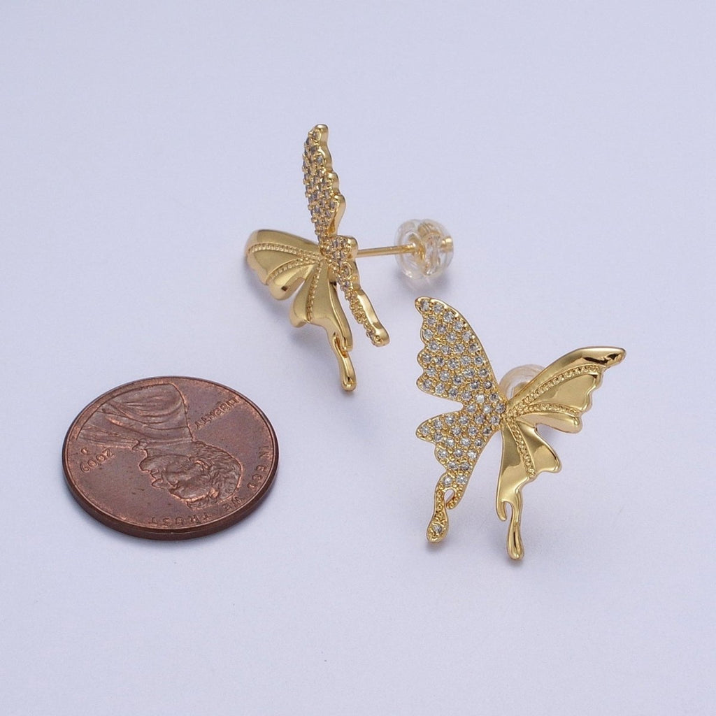 Micro Paved Butterfly Wings Gold, Silver Stud Earrings | AD-197 AD-198
