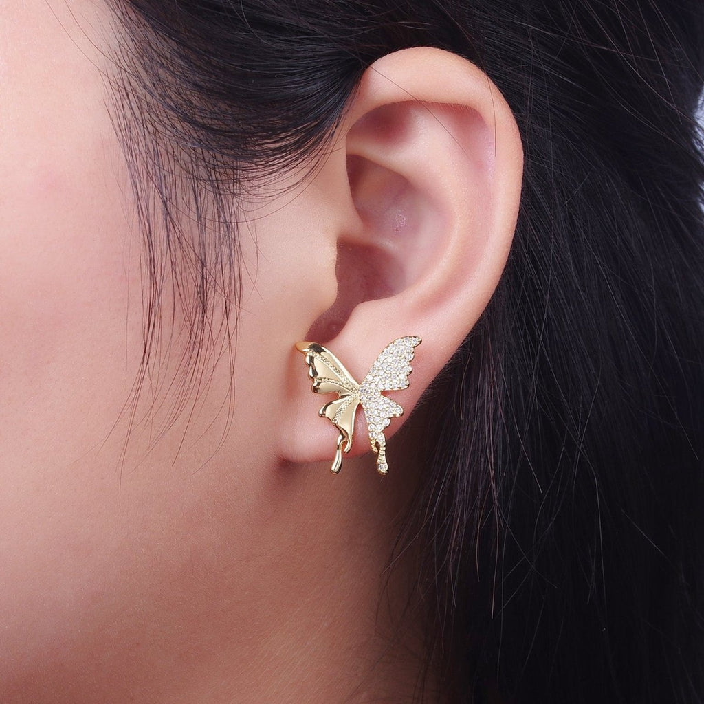 Micro Paved Butterfly Wings Gold, Silver Stud Earrings | AD-197 AD-198