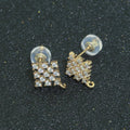 Micro Paved Clear Cubic Zirconia Checkered Rhombus Gold Studs Open Loop Drop Earrings Supply L-490 - DLUXCA
