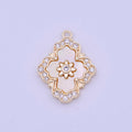 Micro Paved Clear CZ Flower Shell Pearl Gold & Silver Charm | N606