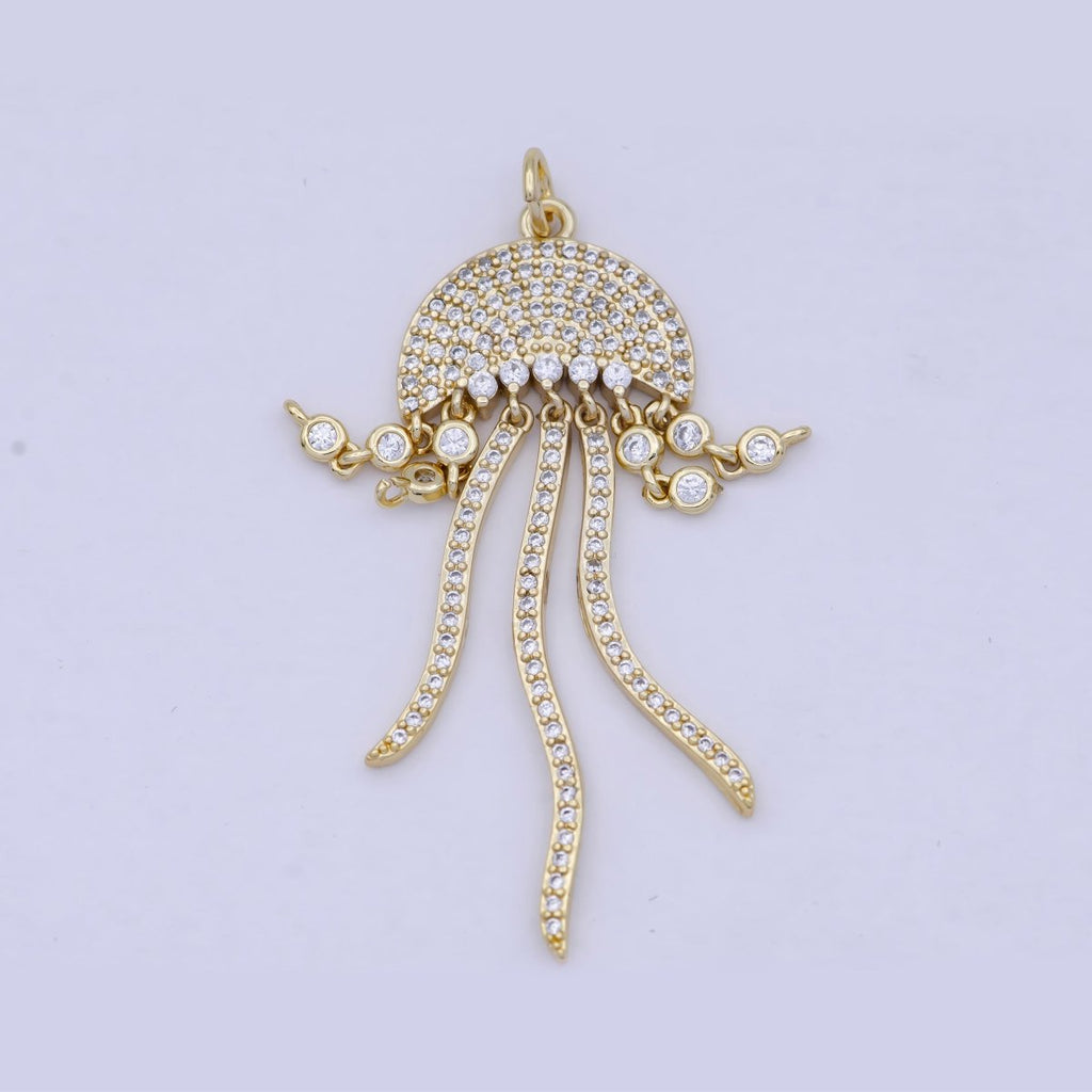 Micro Paved Clear CZ Gold Jelly Fish Sea Oceanlife Beach-Inspired Charm Jewelry AG-086 - DLUXCA