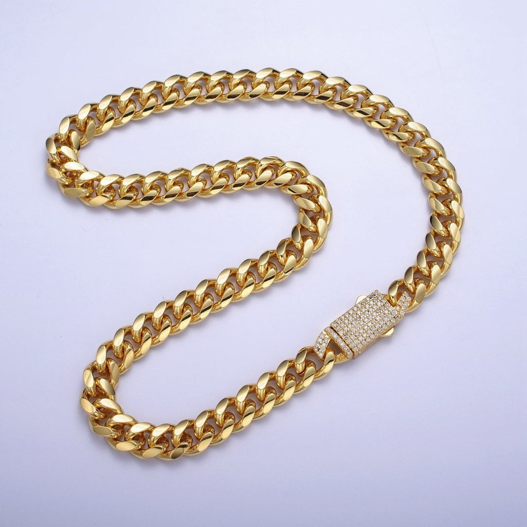 Micro Paved Cubic Zirconia Snap Lock Gold, Silver Cuban Curb Choker Necklace | WA-1106 WA-1418 Clearance Pricing
