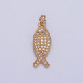 Micro Paved CZ Fish Outline Gold Charm For Ocean Lake Jewelry Making | X-239 - DLUXCA