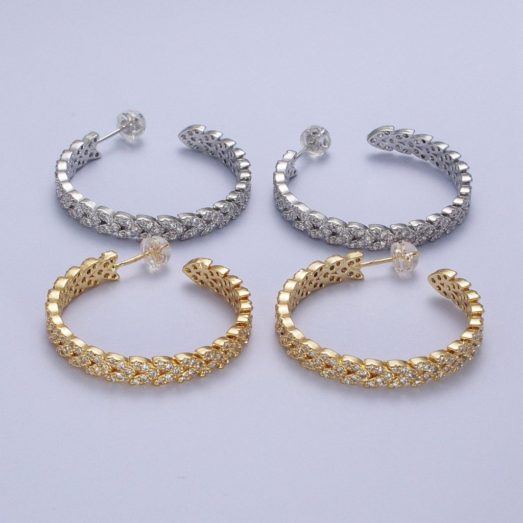 Micro Paved CZ Gold Wreath Paddy Heart Statement C Shaped Hoops Stud Earrings | AE1087 - DLUXCA