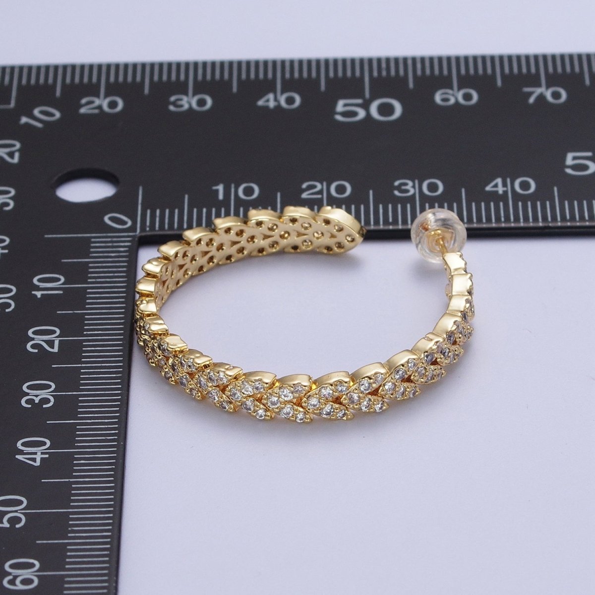 Micro Paved CZ Gold Wreath Paddy Heart Statement C Shaped Hoops Stud Earrings | AE1087 AE1088 - DLUXCA