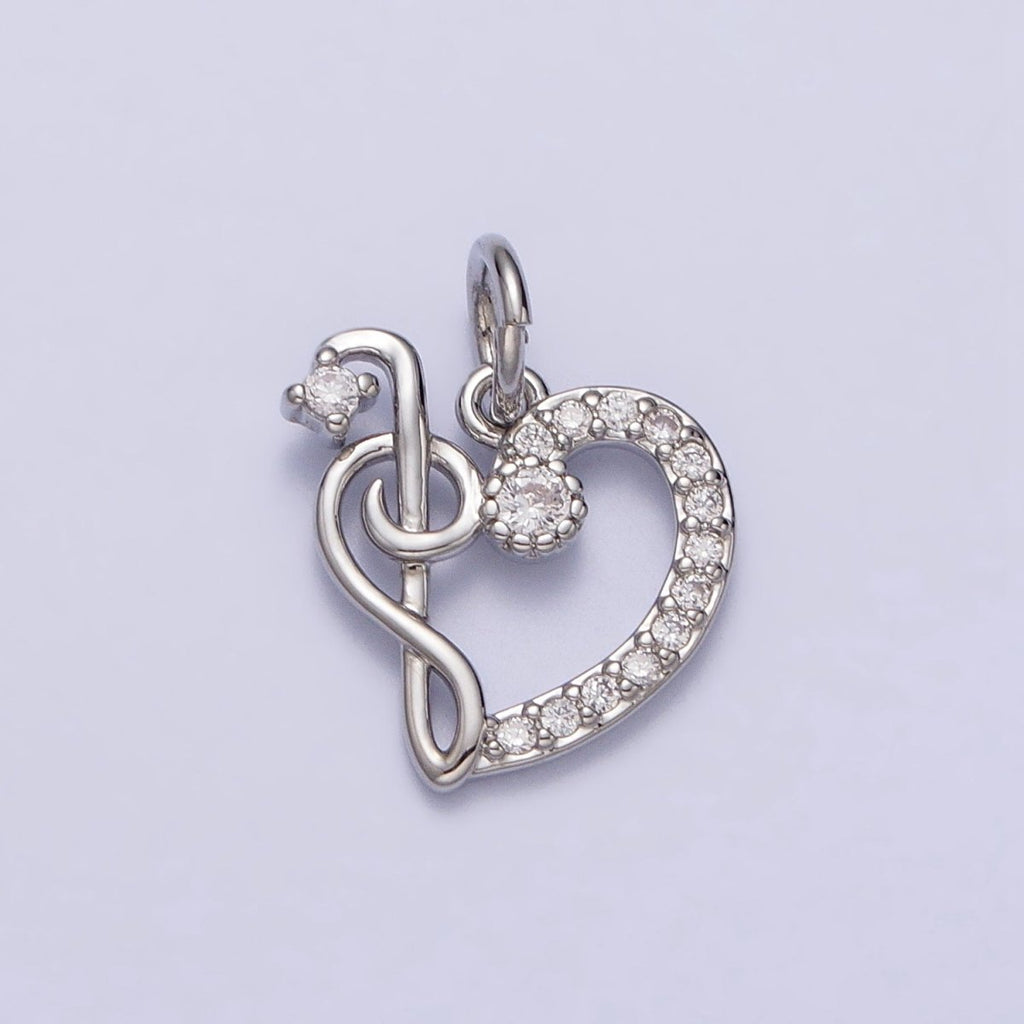 Micro Paved CZ Heart Musical Note G Treble Clef Charm in Gold & Silver | AC181 AC182 - DLUXCA