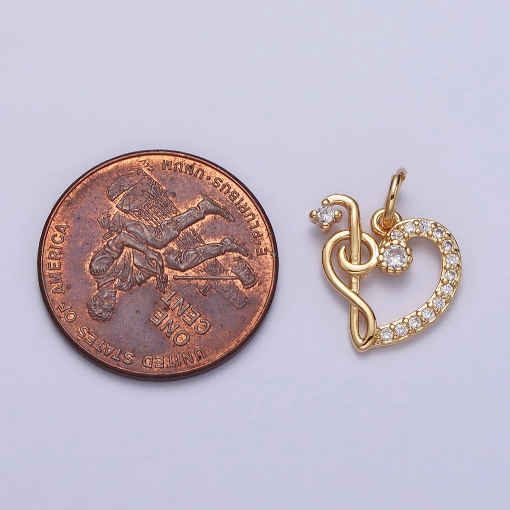 Micro Paved CZ Heart Musical Note G Treble Clef Charm in Gold & Silver | AC181 AC182 - DLUXCA
