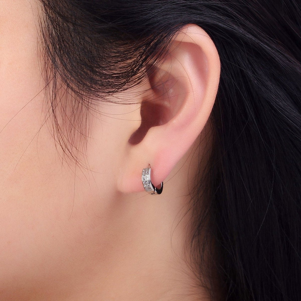 Micro Paved CZ Hoop Earrings Silver hoops Dainty Huggie earrings Party hoops AB1039 - DLUXCA