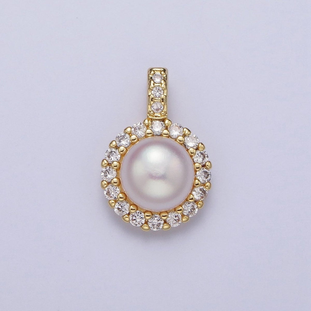 Micro Paved CZ Round White / Purple Shell Pearl Pendant For Jewelry Making H-102 H-108
