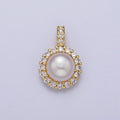 Micro Paved CZ Round White / Purple Shell Pearl Pendant For Jewelry Making H-102 H-108
