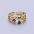 Micro Paved CZ Triple Band Multicolor Oval Round Baguette Cubic Zirconia Statement Gold Ring | O-132 - DLUXCA
