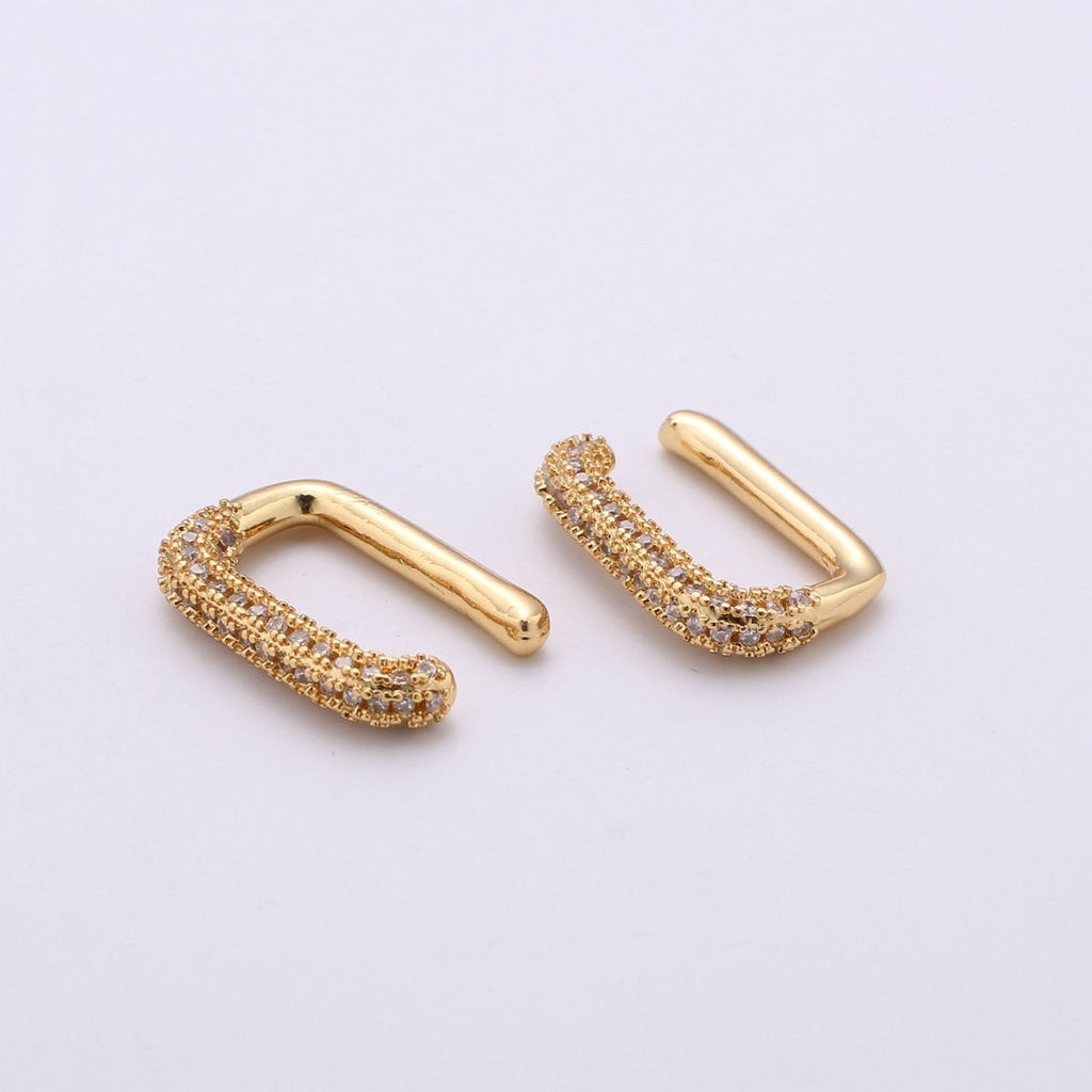 Micro Paved Ear Cuff Earrings EarCuffs - Gold plated Chunky CZ Paved Non Pierced Cuff Earrings Geometric Jewelry K-447 - DLUXCA