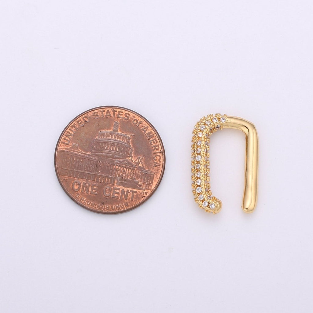 Micro Paved Ear Cuff Earrings EarCuffs - Gold plated Chunky CZ Paved Non Pierced Cuff Earrings Geometric Jewelry K-447 - DLUXCA