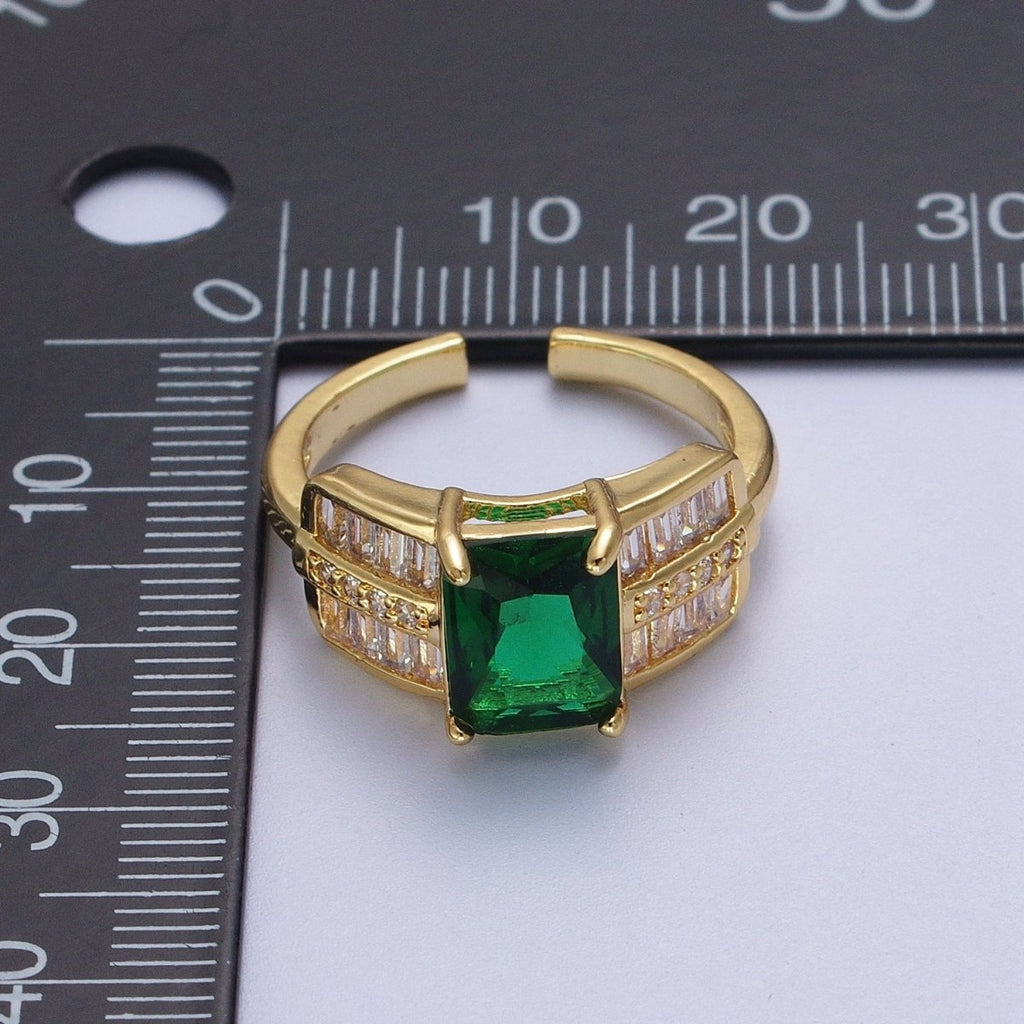 Micro Paved Emerald Green Clear Baguette Cubic Zirconia CZ Promise Statement Ring | O-1985 - DLUXCA