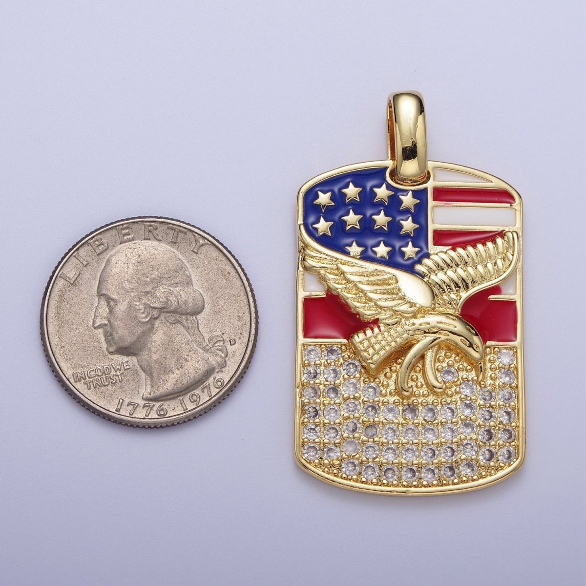 Micro Paved Enamel American Flag Eagle Tag Pendant in Gold & Silver For Jewelry Making H-614 H-677