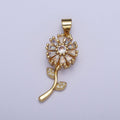 Micro Paved Gold Flower Nature Pendant with Round Baguette Clear Cubic Zirconia | X-476 - DLUXCA