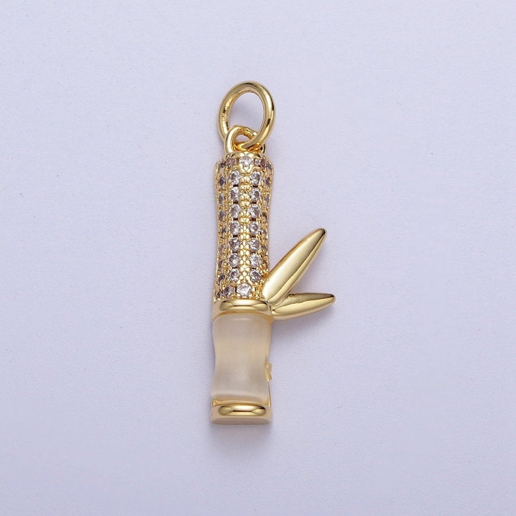 Micro Paved Gold Off White Cats Eye Bamboo Leaf Charm For Nature Plant Jewelry Making | C-521 - DLUXCA