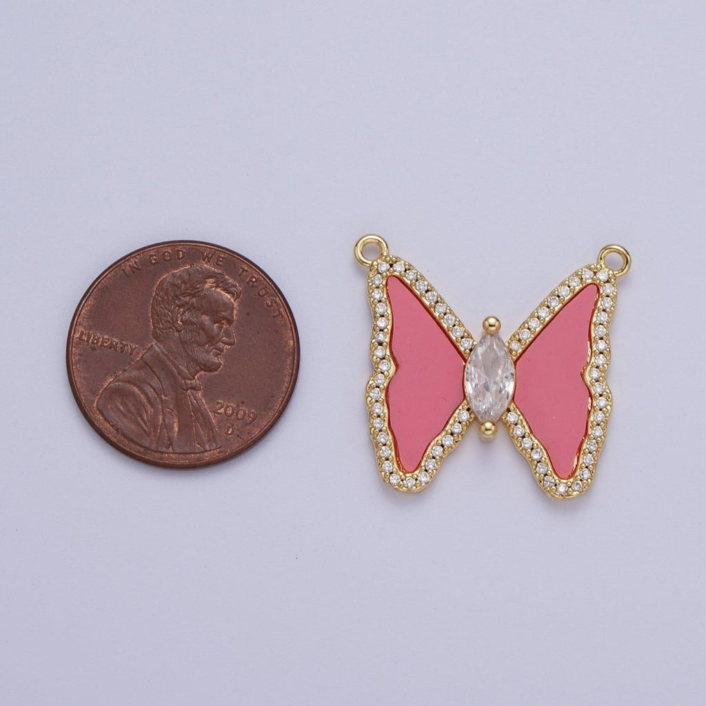 Micro Paved Marquise CZ Natural Gemstone Pink, Turquoise, Shell Pearl Butterfly Mariposa Wings Connector | F-066 F-103 F-781