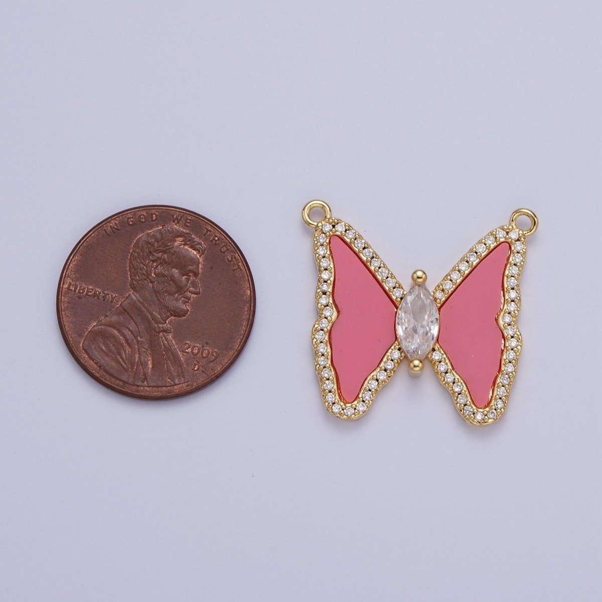 Micro Paved Marquise CZ Natural Gemstone Pink, Turquoise, Shell Pearl Butterfly Mariposa Wings Connector | F-066 F-103 F-781
