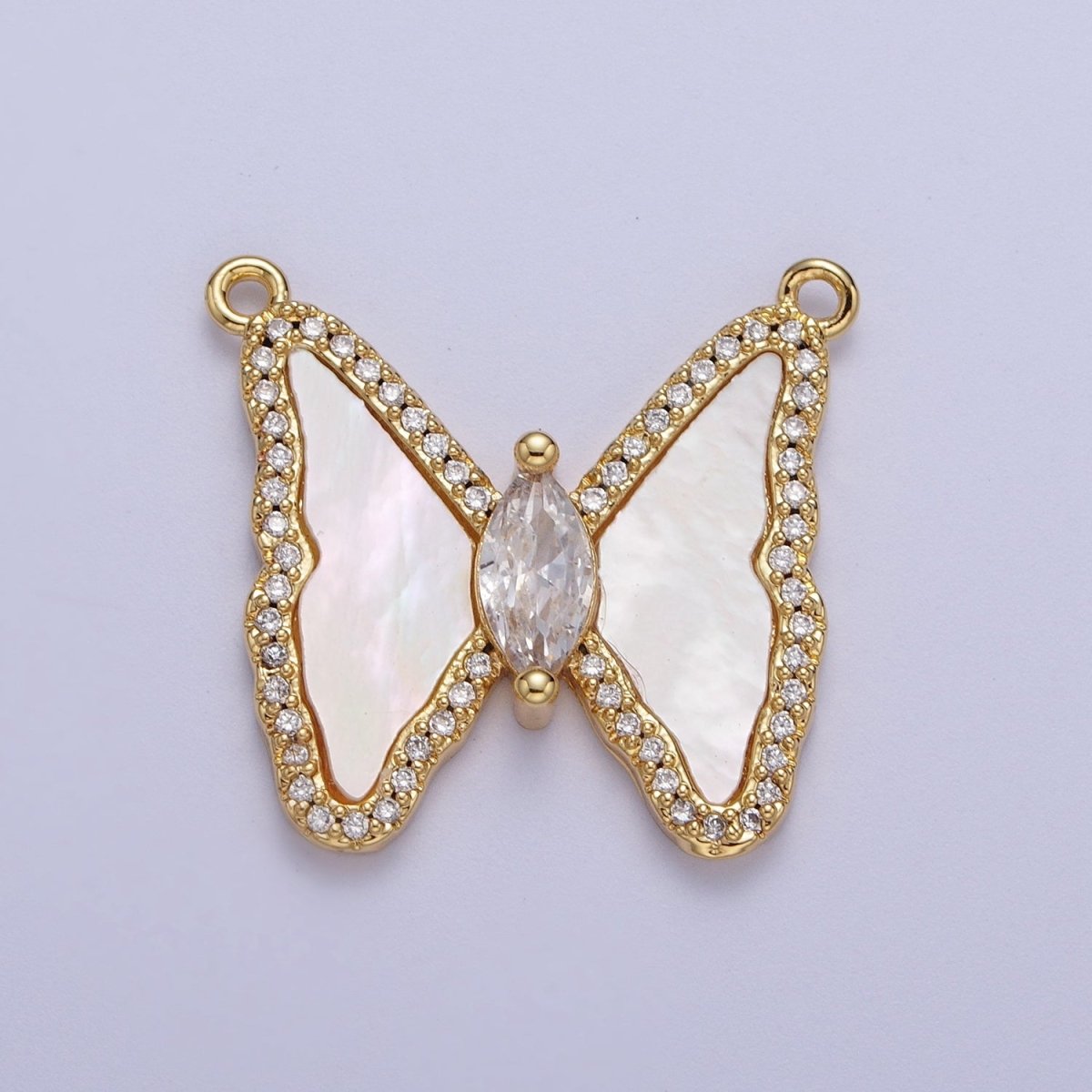 Micro Paved Marquise CZ Natural Gemstone Pink, Turquoise, Shell Pearl Butterfly Mariposa Wings Connector | F - 066 F - 103 F - 781 - DLUXCA