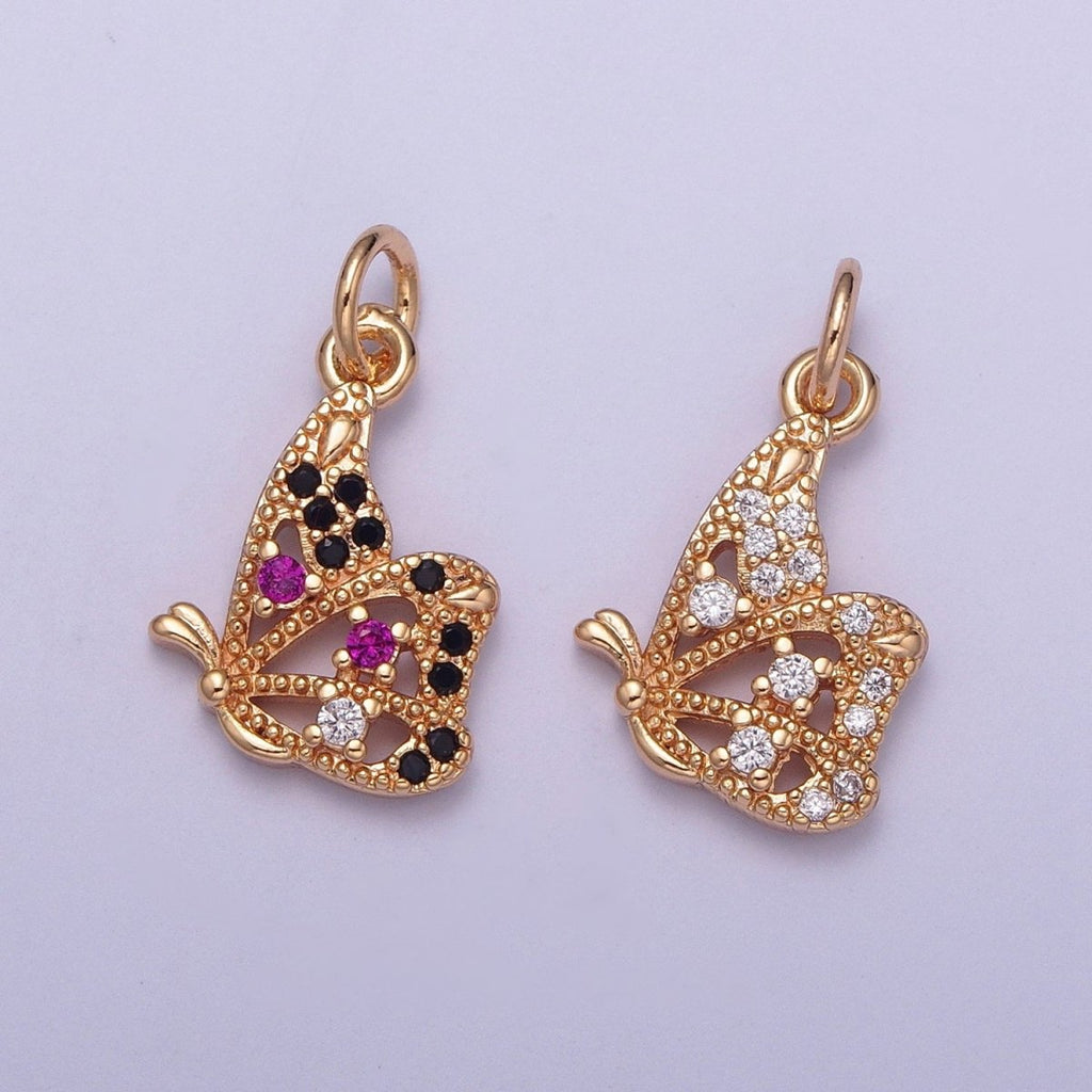 Micro Paved Multicolor, Clear CZ Dainty Flying Butterfly Add on Charm | X-183 X-184