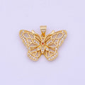 Micro Paved Open Butterfly Mariposa Gold Pendant H-670 - DLUXCA