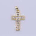 Micro Paved Square Cubic Zirconia Gold Religious Cross Pendant | X-497 - DLUXCA