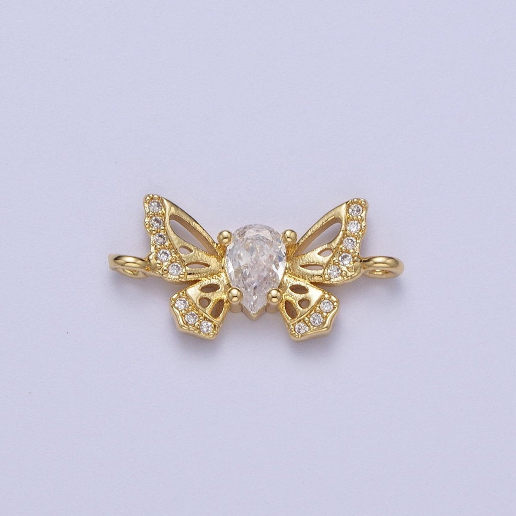 Micro Paved Teardrop Cubic Zirconia Butterfly Mariposa Connector For Jewelry Making Supply F-315 - DLUXCA