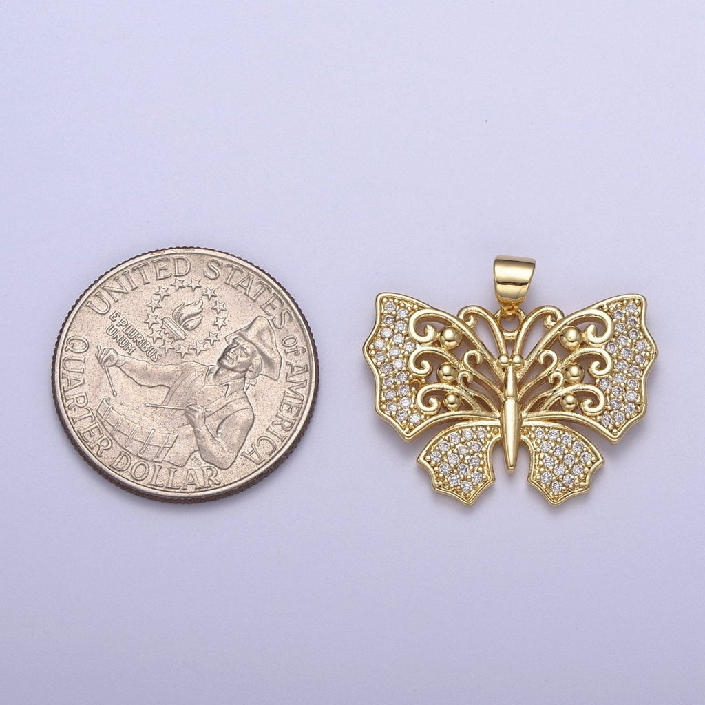 Micropave Cubic Zirconia Gold plated Butterfly Charm Monarch Butterfly Pendant DIY Jewelry Accessories H-487 - DLUXCA