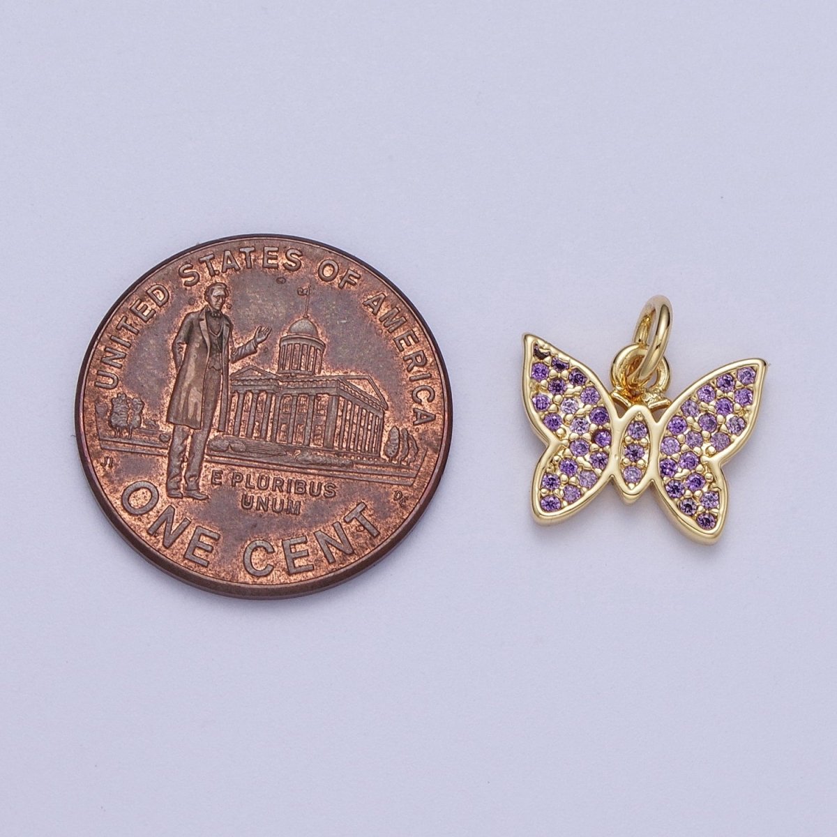Mini 14K Gold plated Butterfly Mariposa Micro Paved Purple CZ Cubic Zirconia | A-297 - DLUXCA