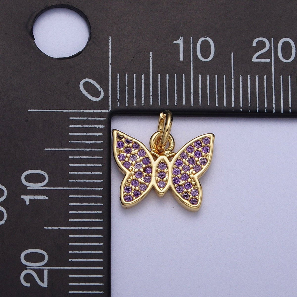 Mini 14K Gold plated Butterfly Mariposa Micro Paved Purple CZ Cubic Zirconia | A-297 - DLUXCA