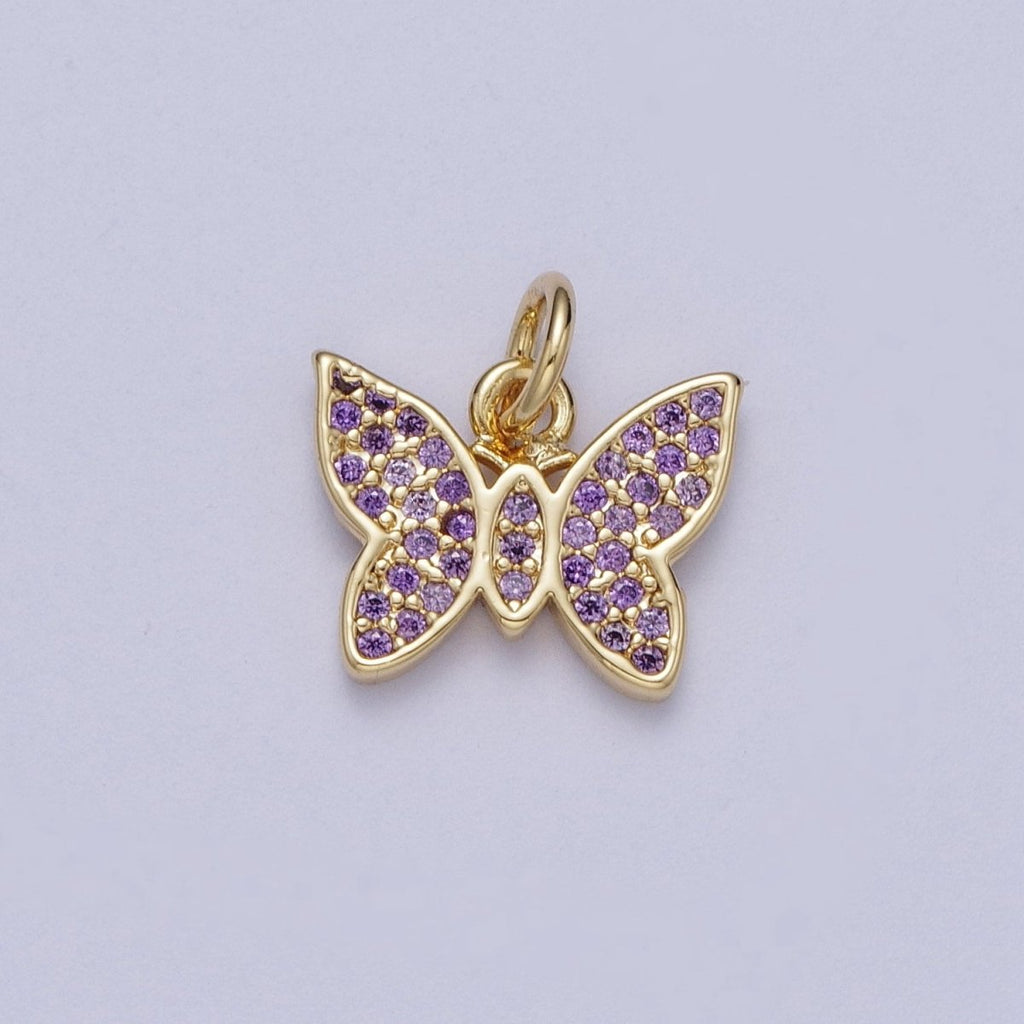Mini 14K Gold plated Butterfly Mariposa Micro Paved Purple CZ Cubic Zirconia | A-297 - DLUXCA