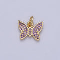 Mini 14K Gold plated Butterfly Mariposa Micro Paved Purple CZ Cubic Zirconia | A-297 - DLUXCA