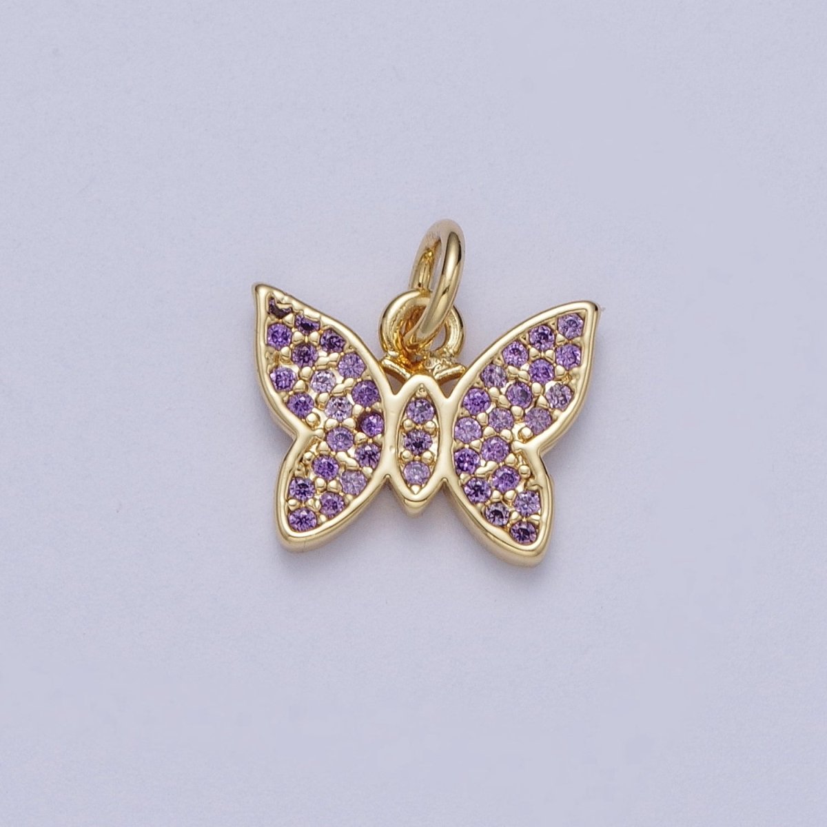 Mini 14K Gold plated Butterfly Mariposa Micro Paved Purple CZ Cubic Zirconia | A-297 - DLUXCA
